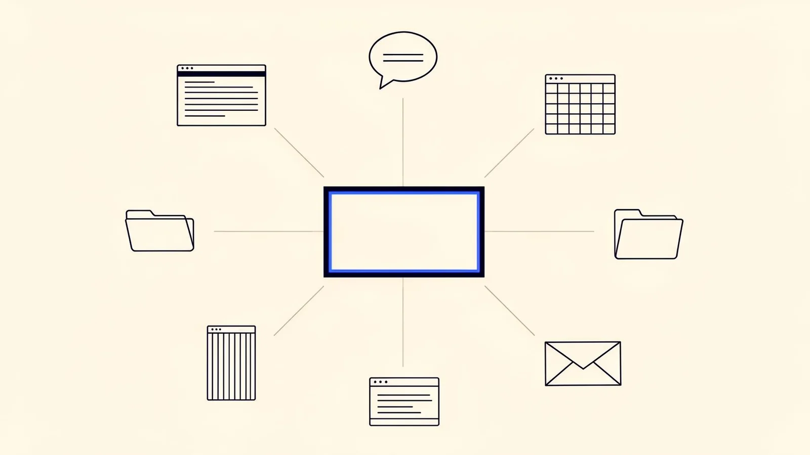 PowerPoint・Excel・Slack・Drive に分散していた業務情報が、1 つの Web ハブに集約される構造
